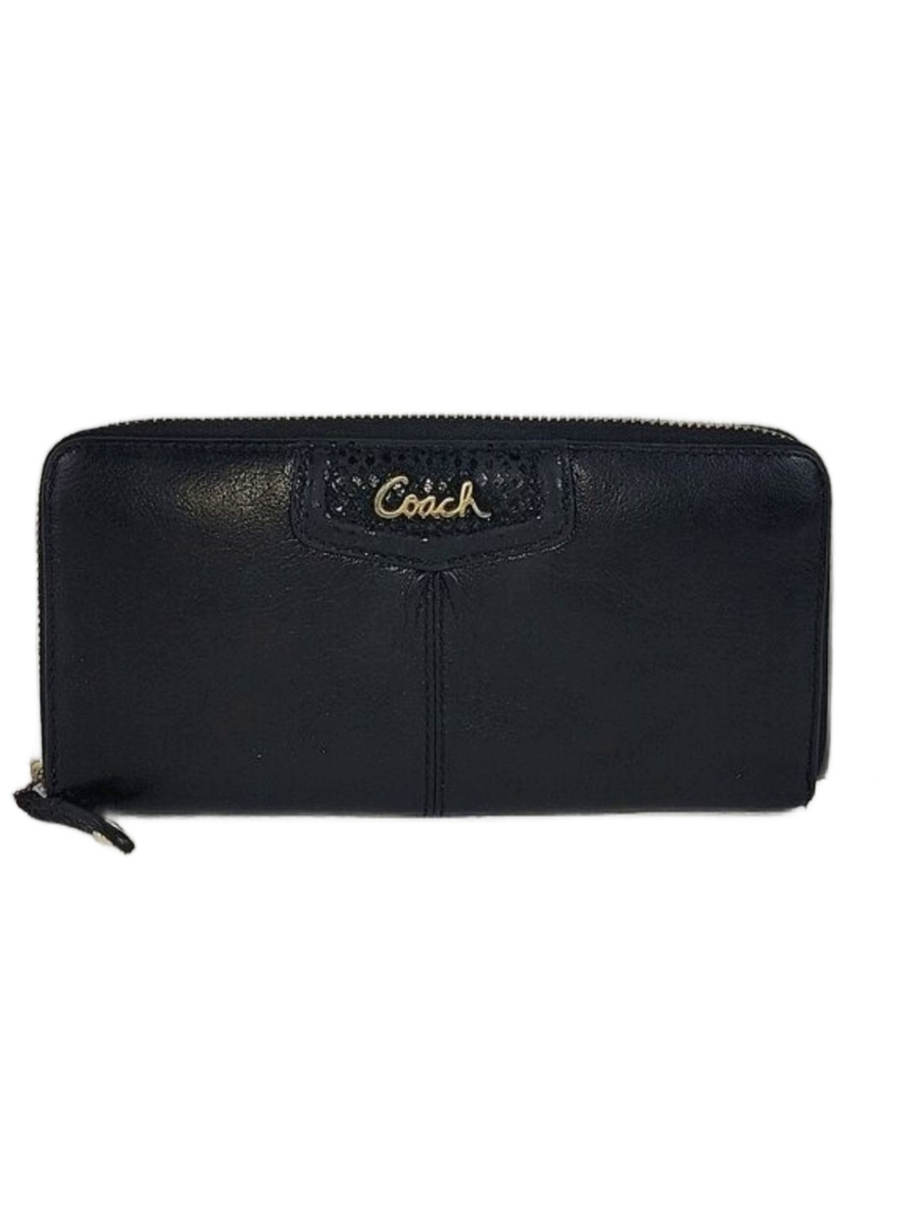 Coach Ashley Leather Wallet Accordion 3 Side Zip Black Wristlet